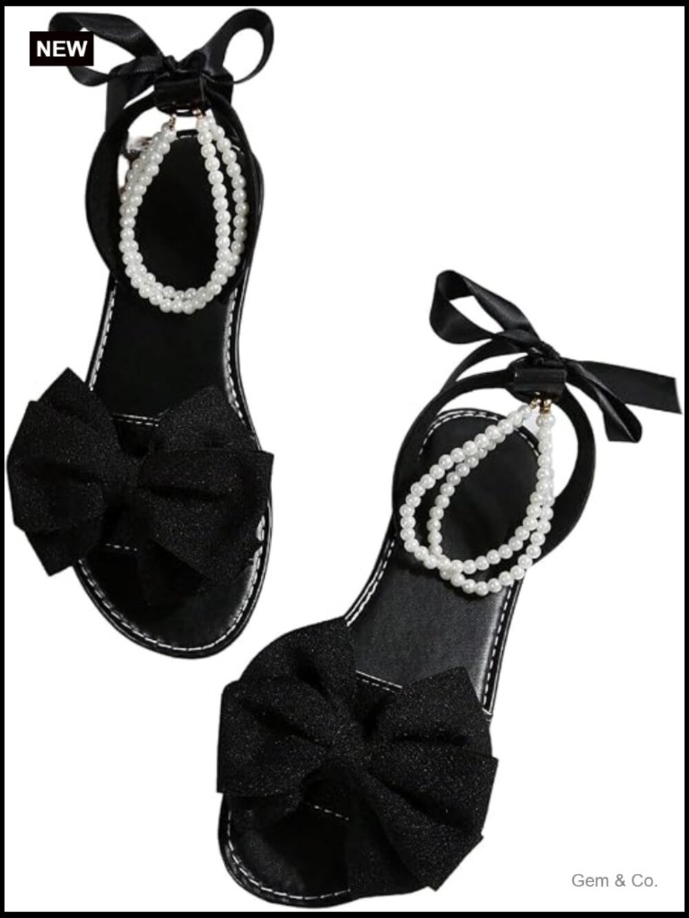 Women's Bow Pearl Ankle Strap Sandals Flat Slide